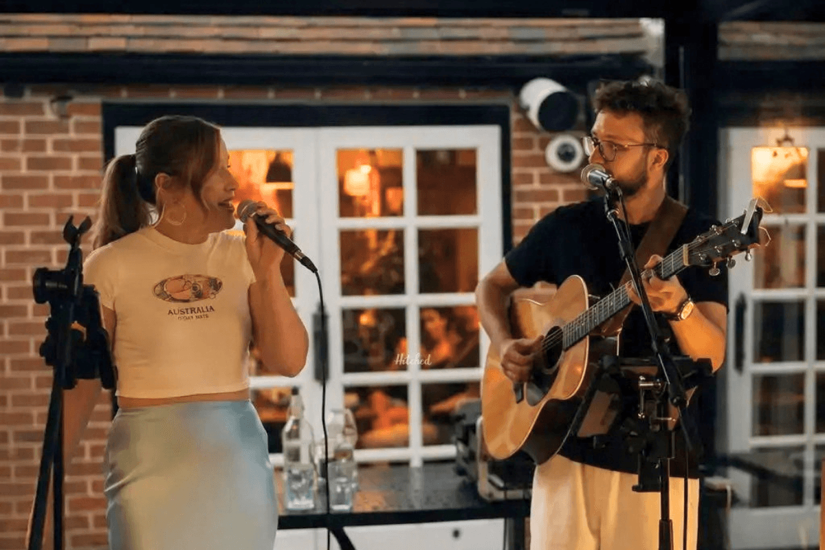 Live band performing in a cosy pub setting at The Bull